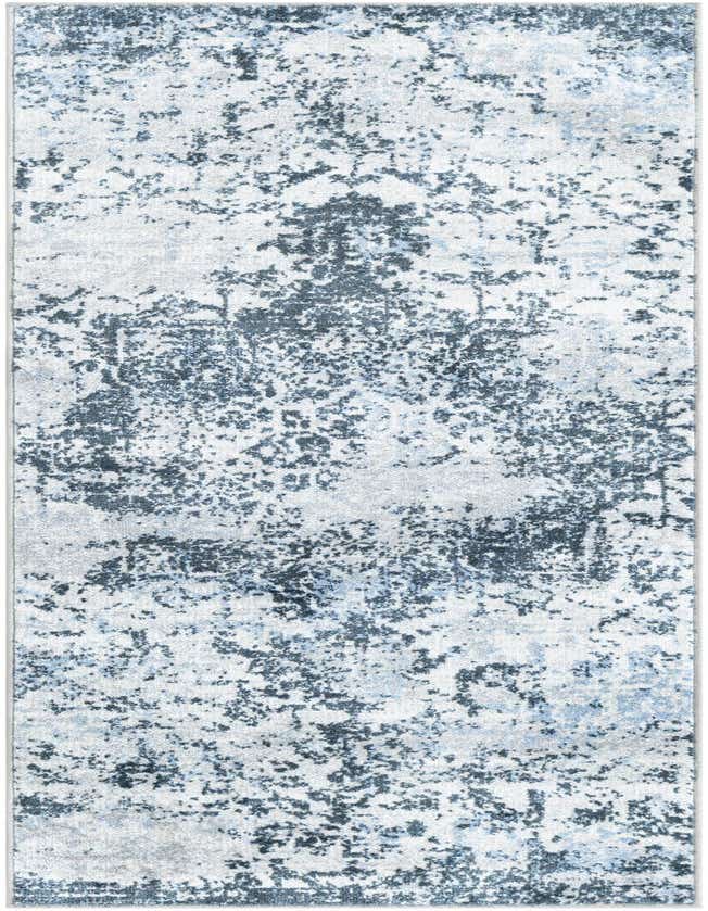 A 6 ft runner rug with a distressed traditional medallion pattern in shades of blue and white, ideal for a hallway.
