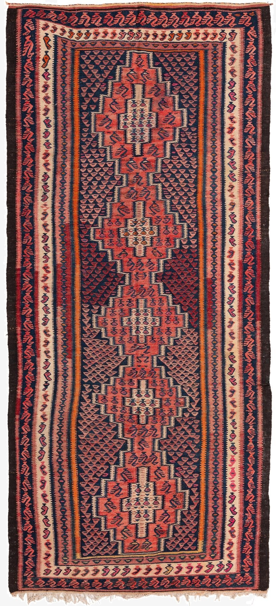  4' 5 x 10'  Hand Woven Kilim Fars Wool Runner Rug
