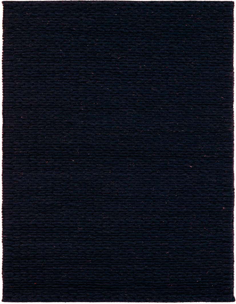 A dark navy blue 5 ft runner rug with a textured, hand-braided wool surface, perfect for a hallway.