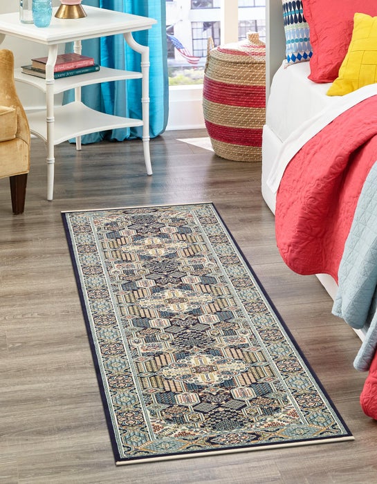 Navy Blue 3' x 13' Waverly Nain Design Runner Rug | Rugs.com