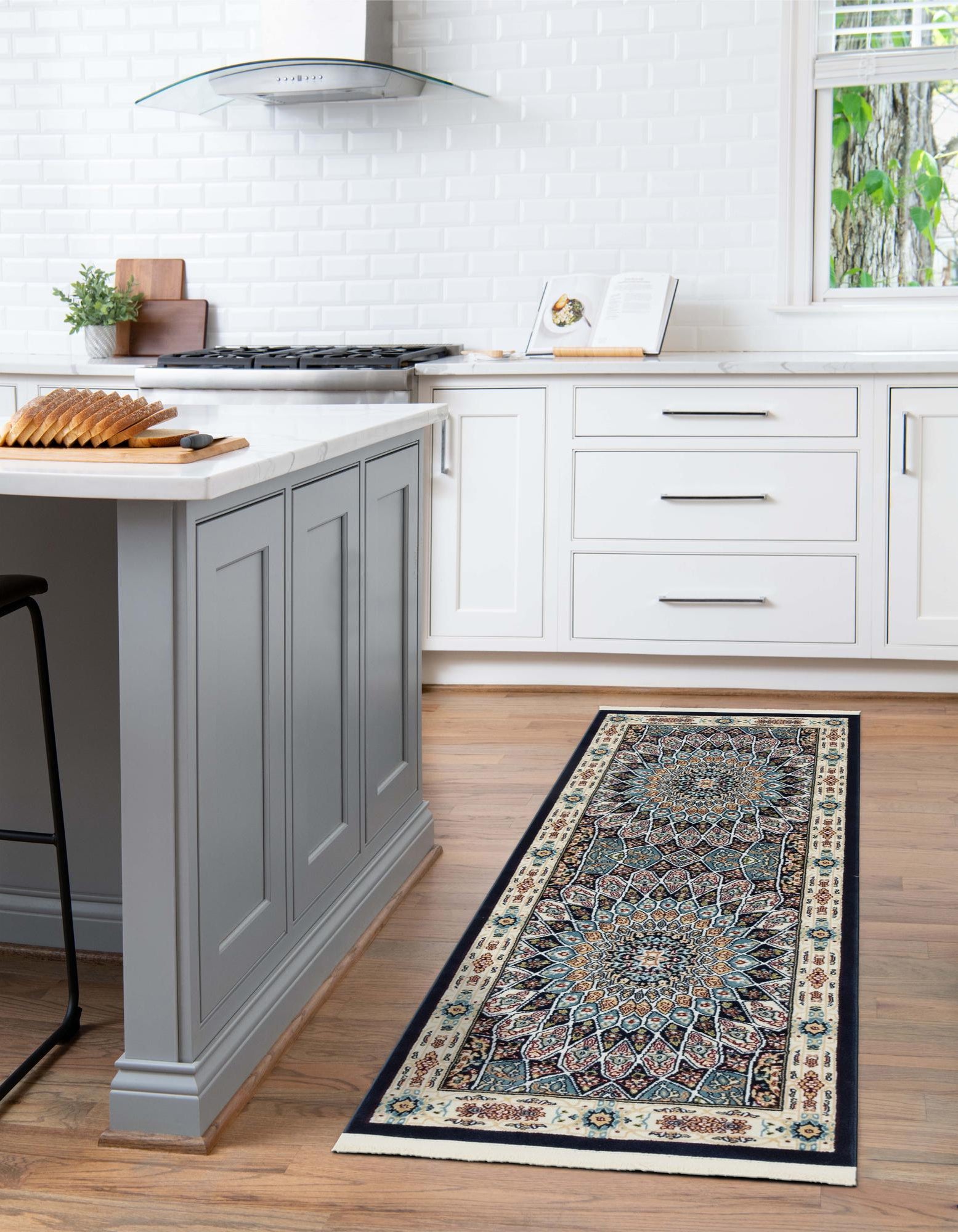 Navy Blue 2' 7 x 12' Nain Design Runner Rug | Rugs.com