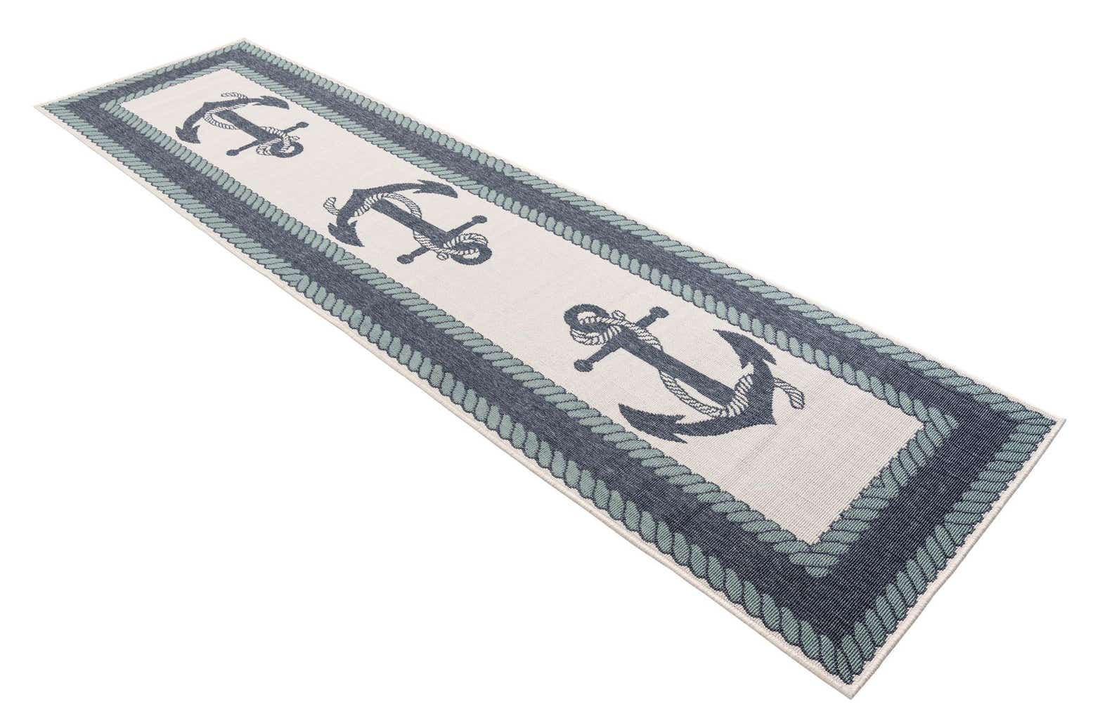 Navy Blue 2' 7 x 10' Washable Coastal Indoor / Outdoor Runner Rug ...