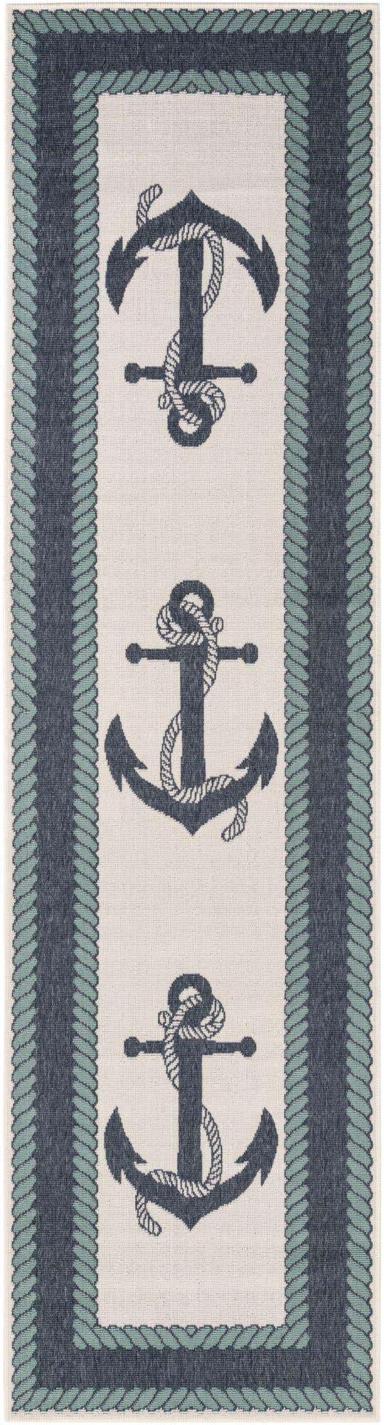 Navy Blue 2' 7 x 10' Coastal Indoor / Outdoor Runner Rug | Rugs.com