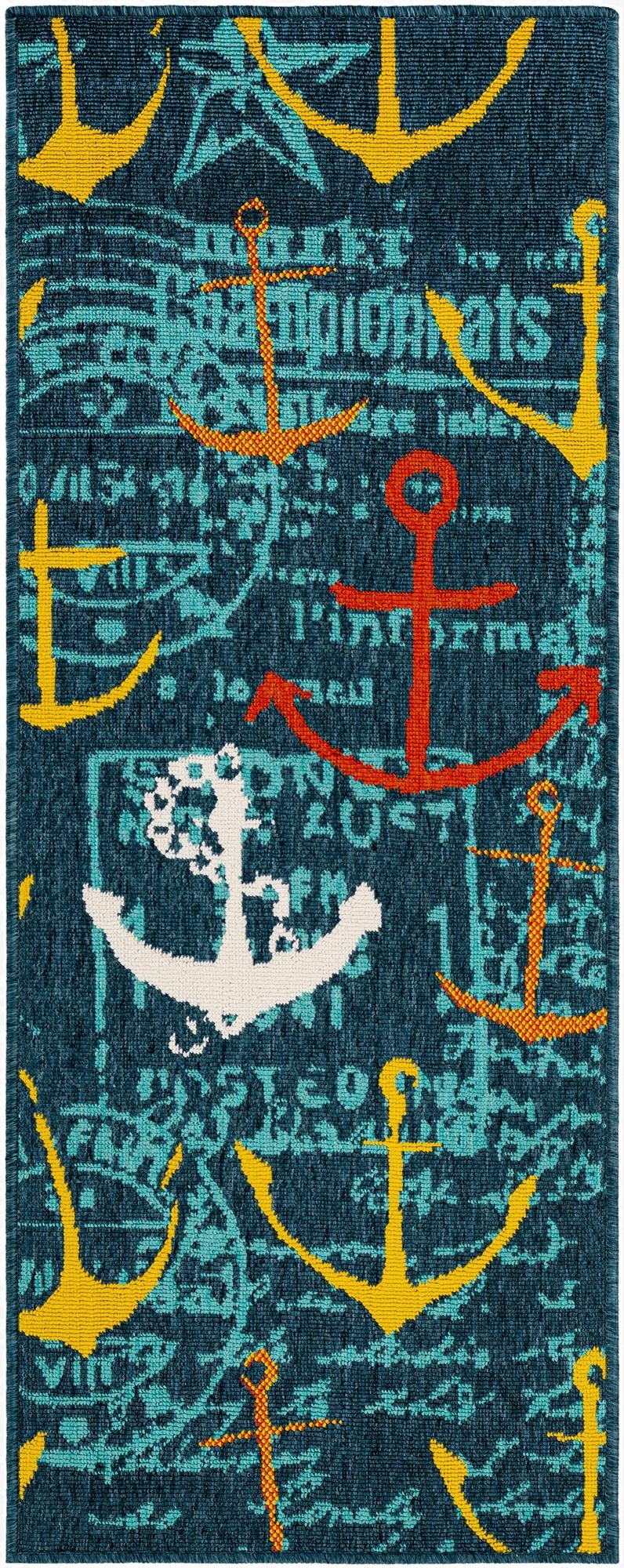  2' x 5'  Washable Coastal Indoor / Outdoor Runner Rug