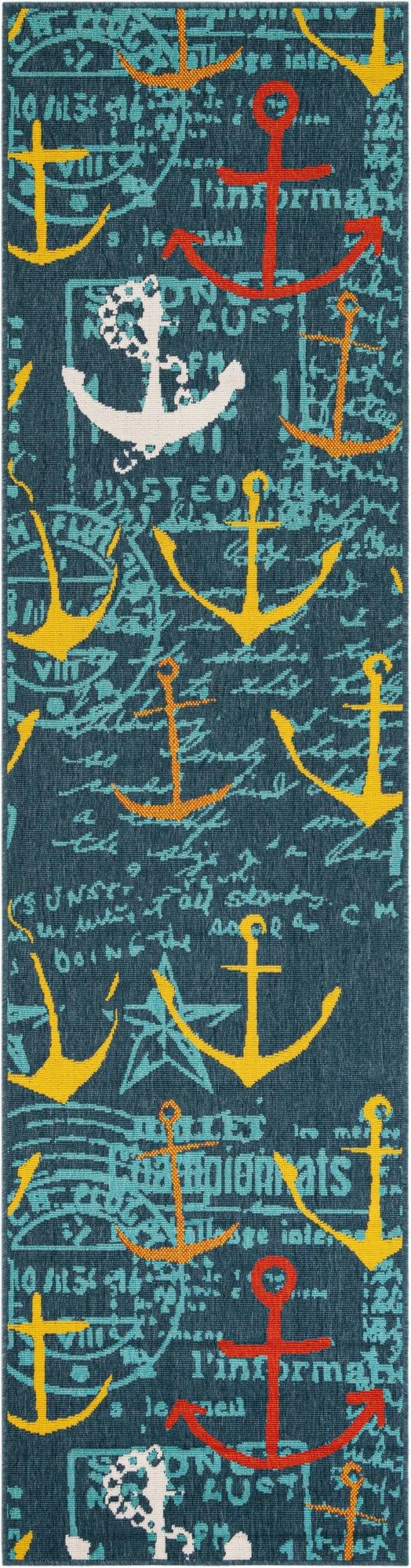  2' 7 x 10'  Washable Coastal Indoor / Outdoor Runner Rug