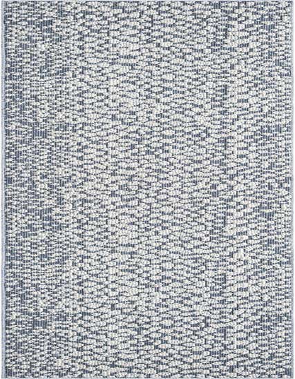 A 12 ft runner rug in navy blue with an abstract, modern white speckled pattern, suitable for a hallway or patio.