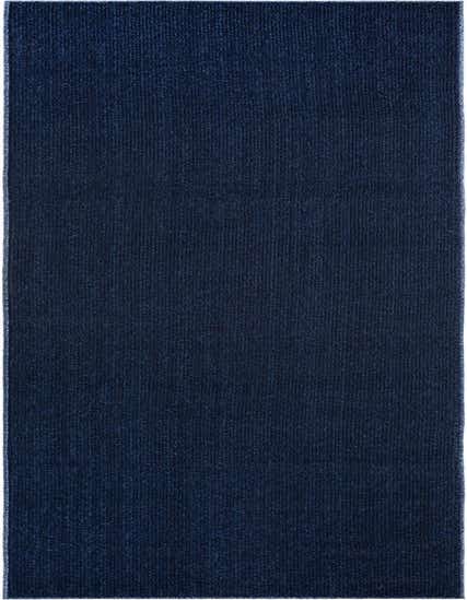 A 12 ft navy blue runner rug with a flat, textured pile, suitable for hallways or outdoor patios.