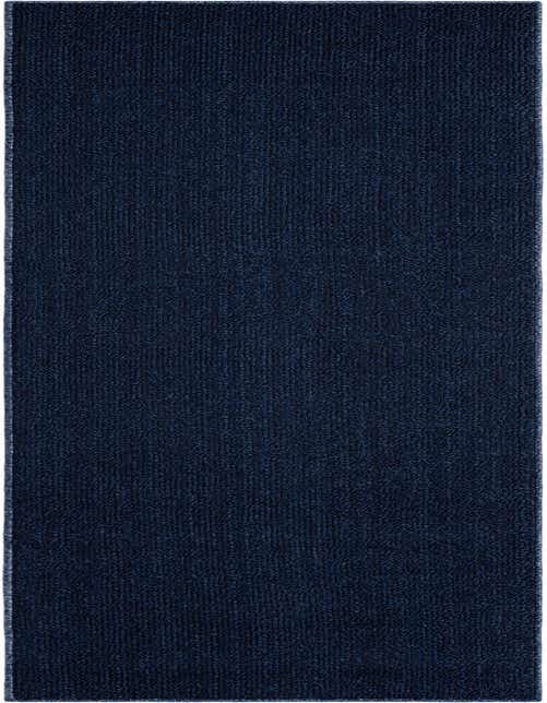 A long, rectangular 8 ft navy blue runner rug with a flat, solid modern texture, suitable for hallways or patios.