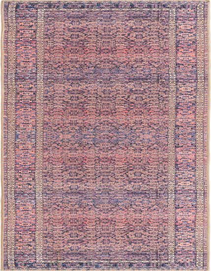 A 12 ft runner rug from the Timeless collection, featuring a distressed African Retro and floral pattern in shades of blue and pink, ideal for hallways.