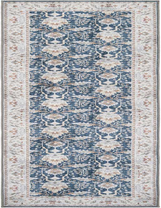 A 10 ft runner rug from the Rugs.com Timeless Collection featuring a traditional vintage medallion pattern in shades of navy blue, cream, and subtle brown, ideal for a hallway.