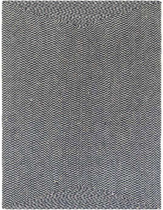 A 10 ft runner rug in a modern braided jute style, featuring a textured pattern of dark blue and off-white, perfect for a hallway.