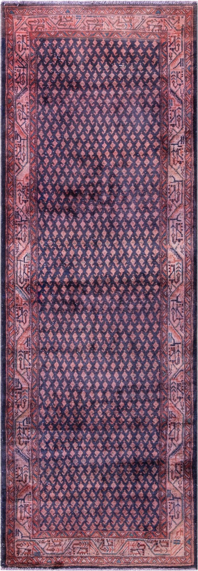  3' 7 x 10' 3  Hand Knotted Ultra Vintage Persian Wool Runner Rug