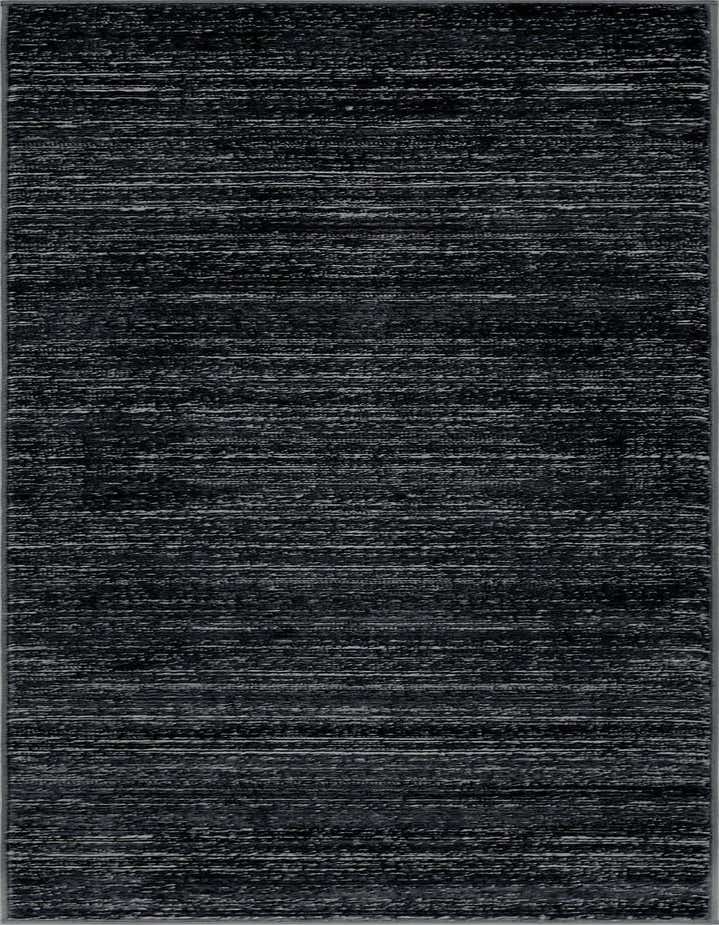 A 6 ft runner rug in shades of navy blue and dark grey, featuring a modern, textured horizontal stripe pattern.
