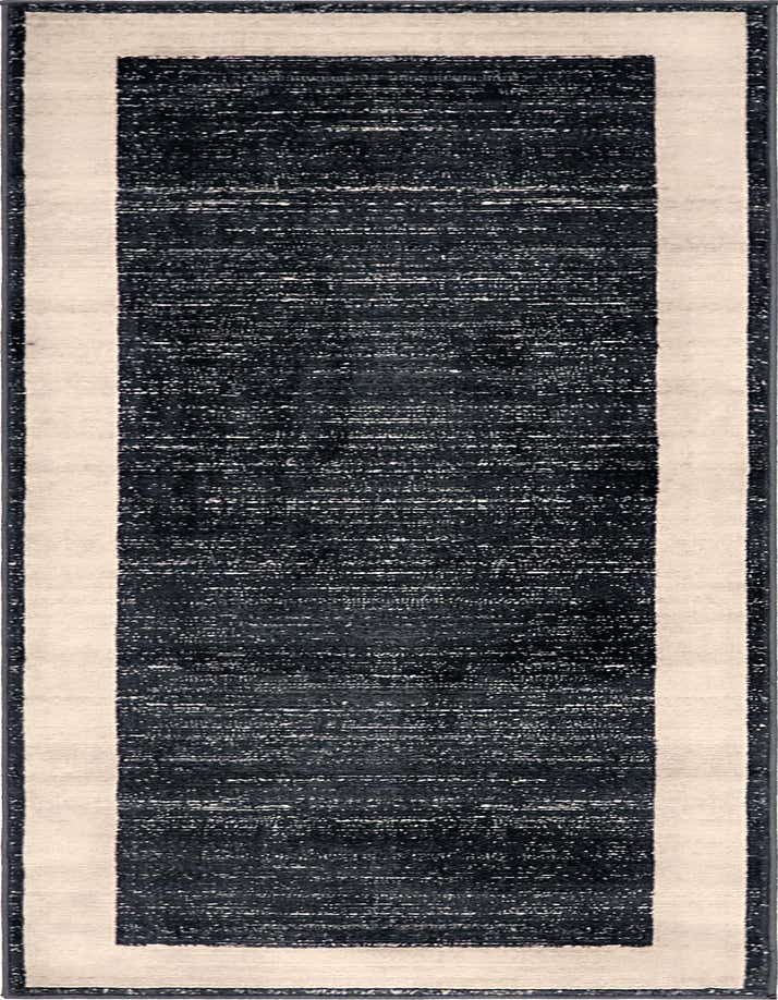 A 6 ft runner rug from the Uptown collection, featuring a textured navy blue center with a light beige border, ideal for hallways.