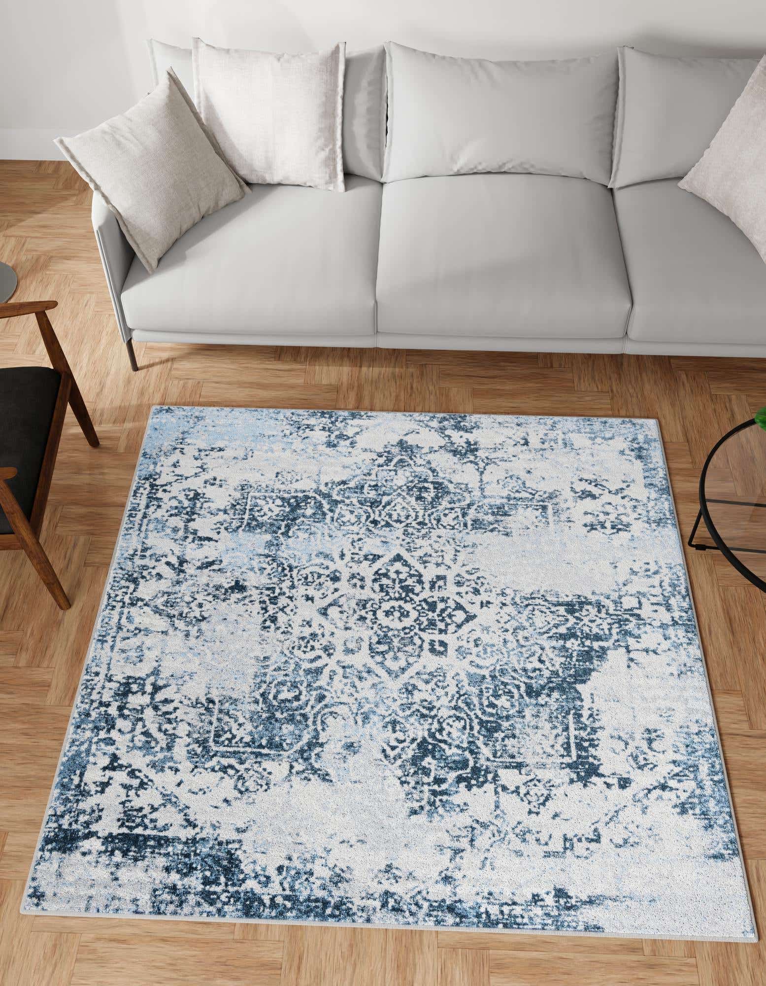 Navy Blue 5' 3 x 5' 3 Kamala Washable Square Rug | Rugs.com