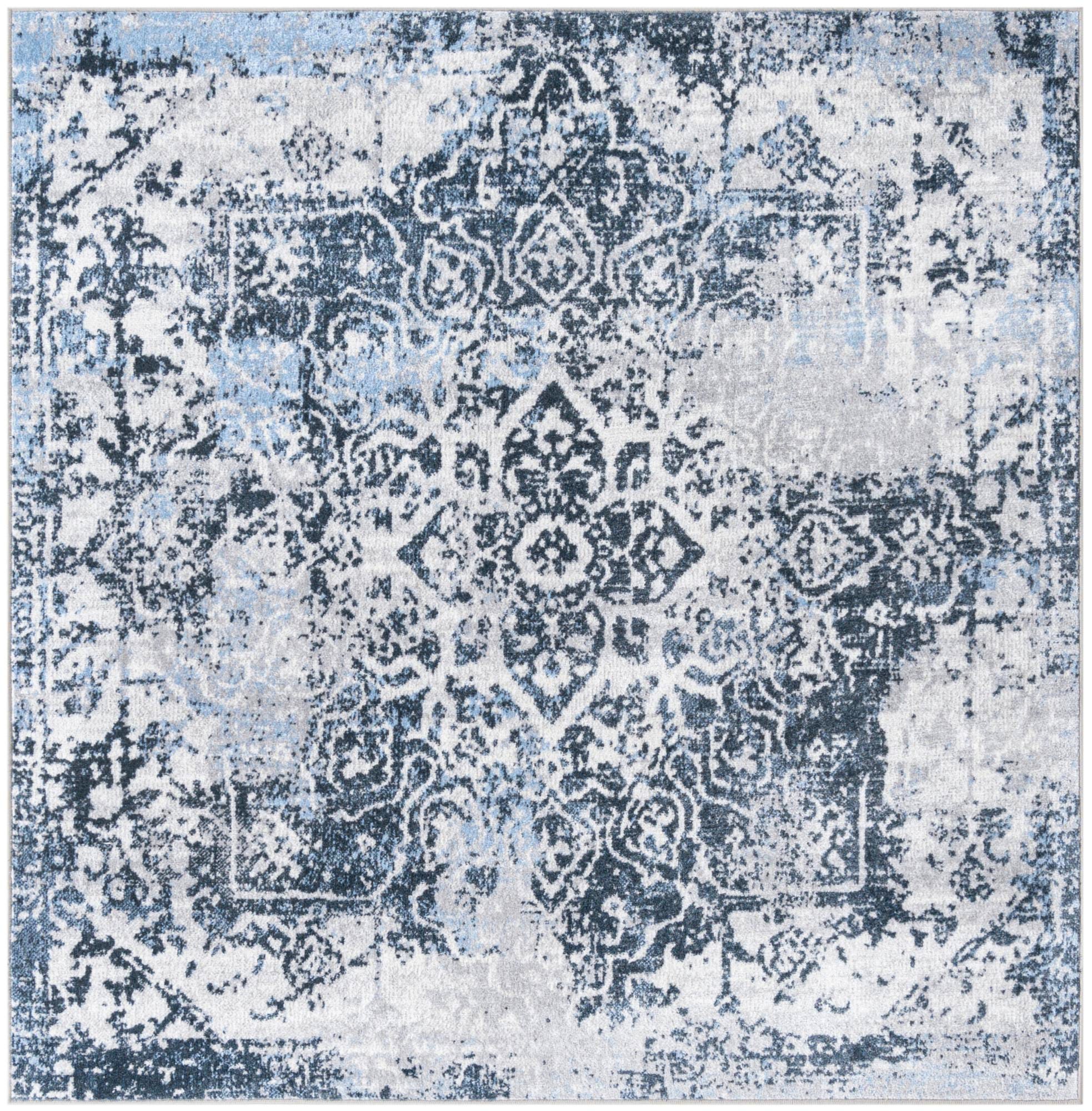 Navy Blue 5' 3 x 5' 3 Kamala Washable Square Rug | Rugs.com
