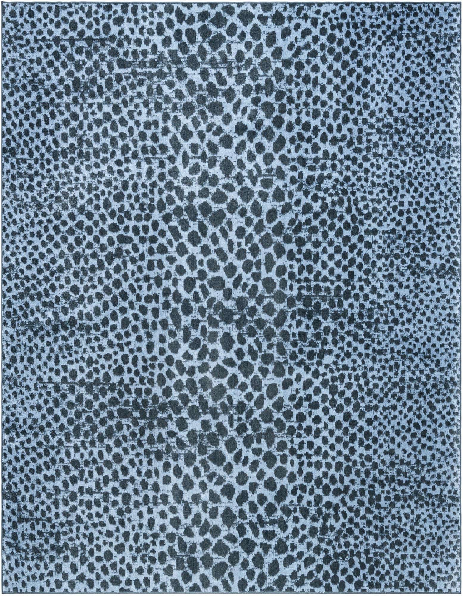 A 7' 10 x 7' 10 square navy blue modern rug with an abstract spotted pattern, suitable for indoor spaces.