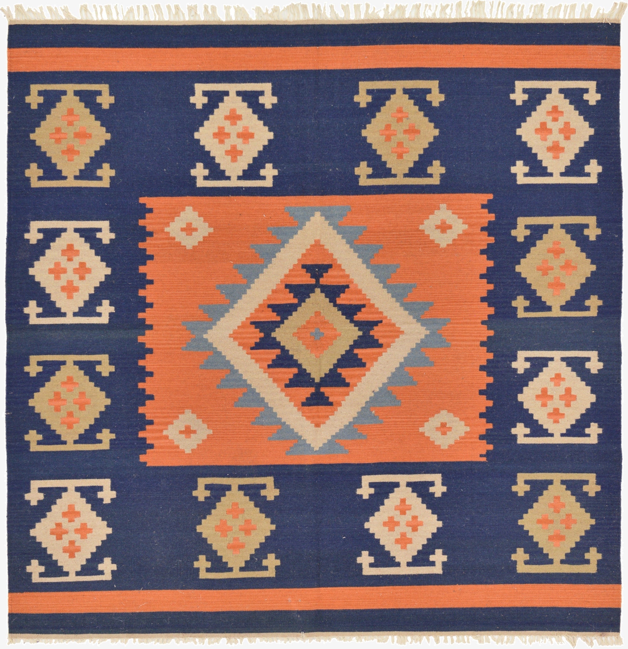  6' 6 x 6' 7  Hand Woven Kilim Dhurrie Wool Square Rug