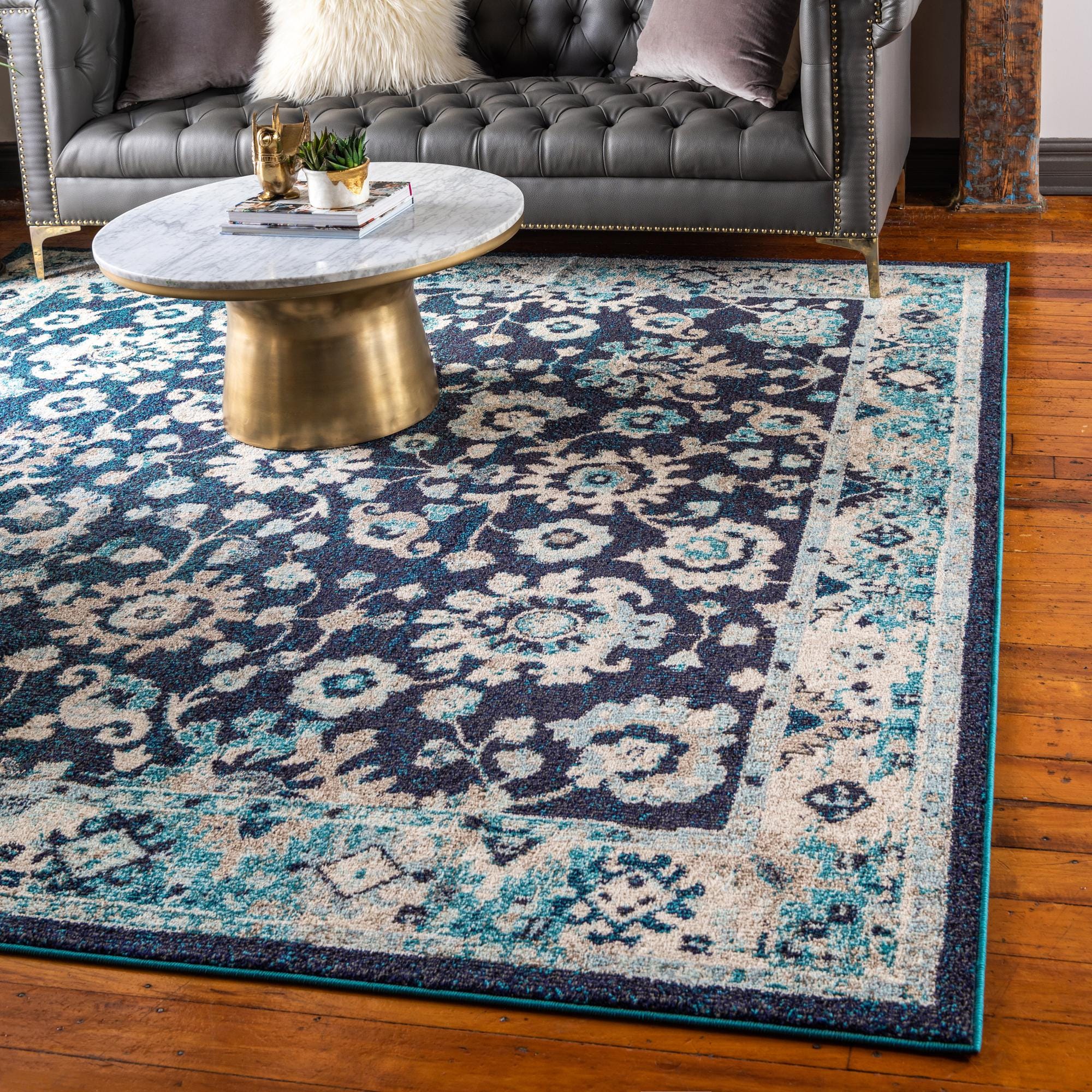 Navy Blue 7' 10 x 7' 10 Madeline Square Rug | Rugs.com