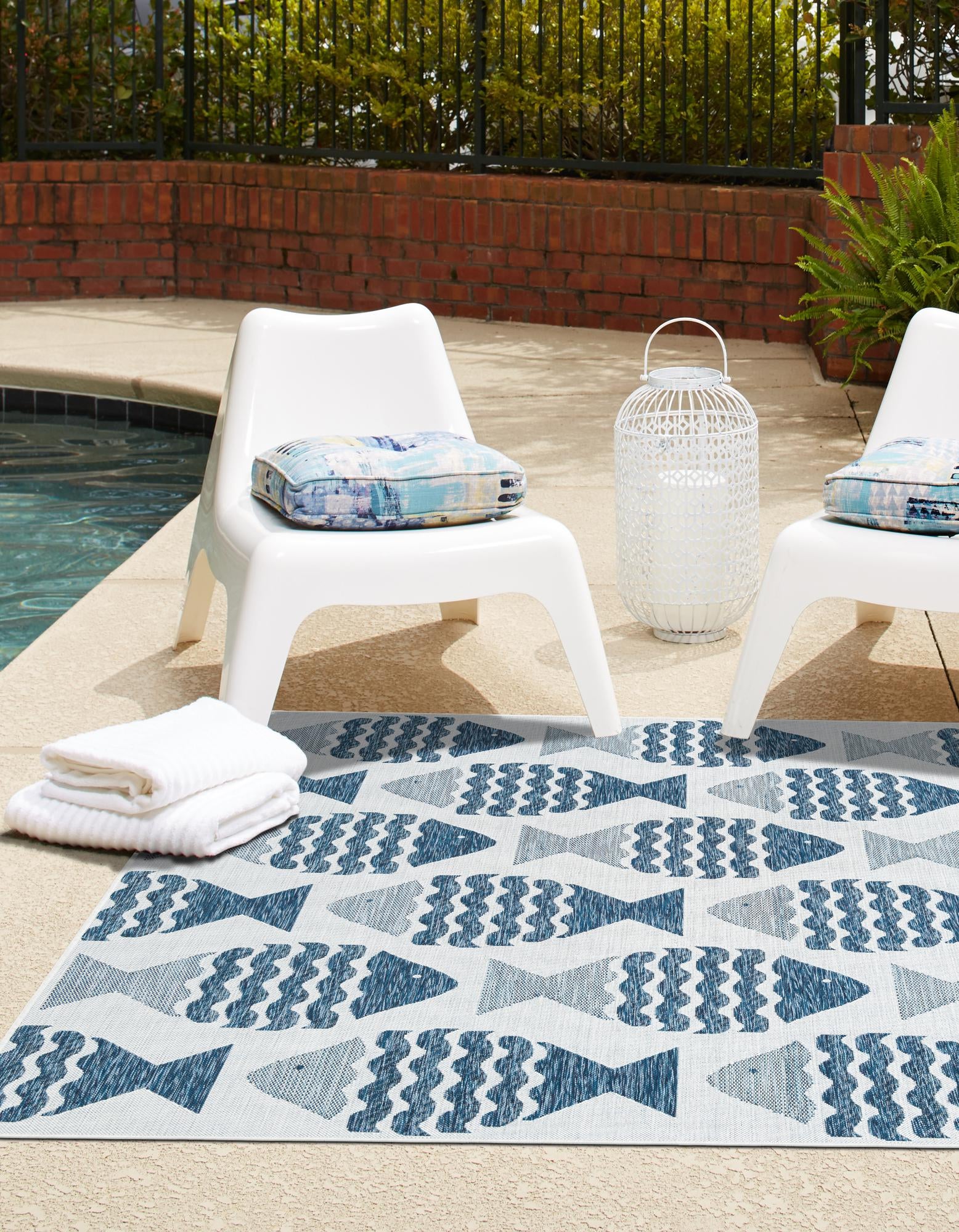 Navy Blue 10' x 10' Coastal Indoor / Outdoor Square Rug | Rugs.com