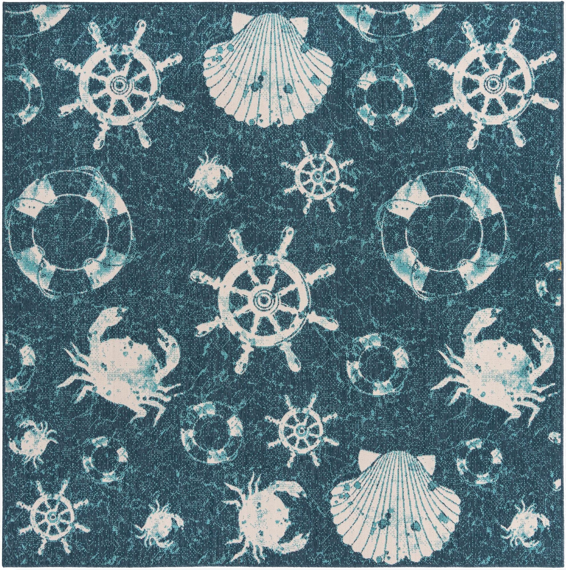  7' 10 x 7' 10  Washable Coastal Indoor / Outdoor Square Rug