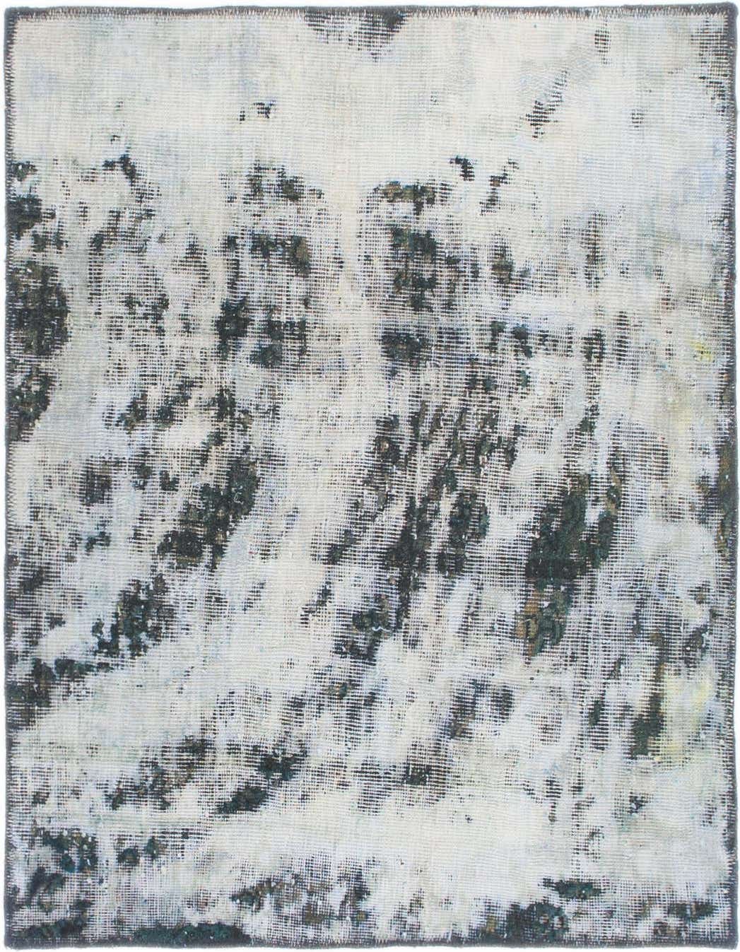 A square 3' 8 x 4' 0 Ultra Vintage wool rug featuring an abstract, distressed pattern in shades of blue and white.