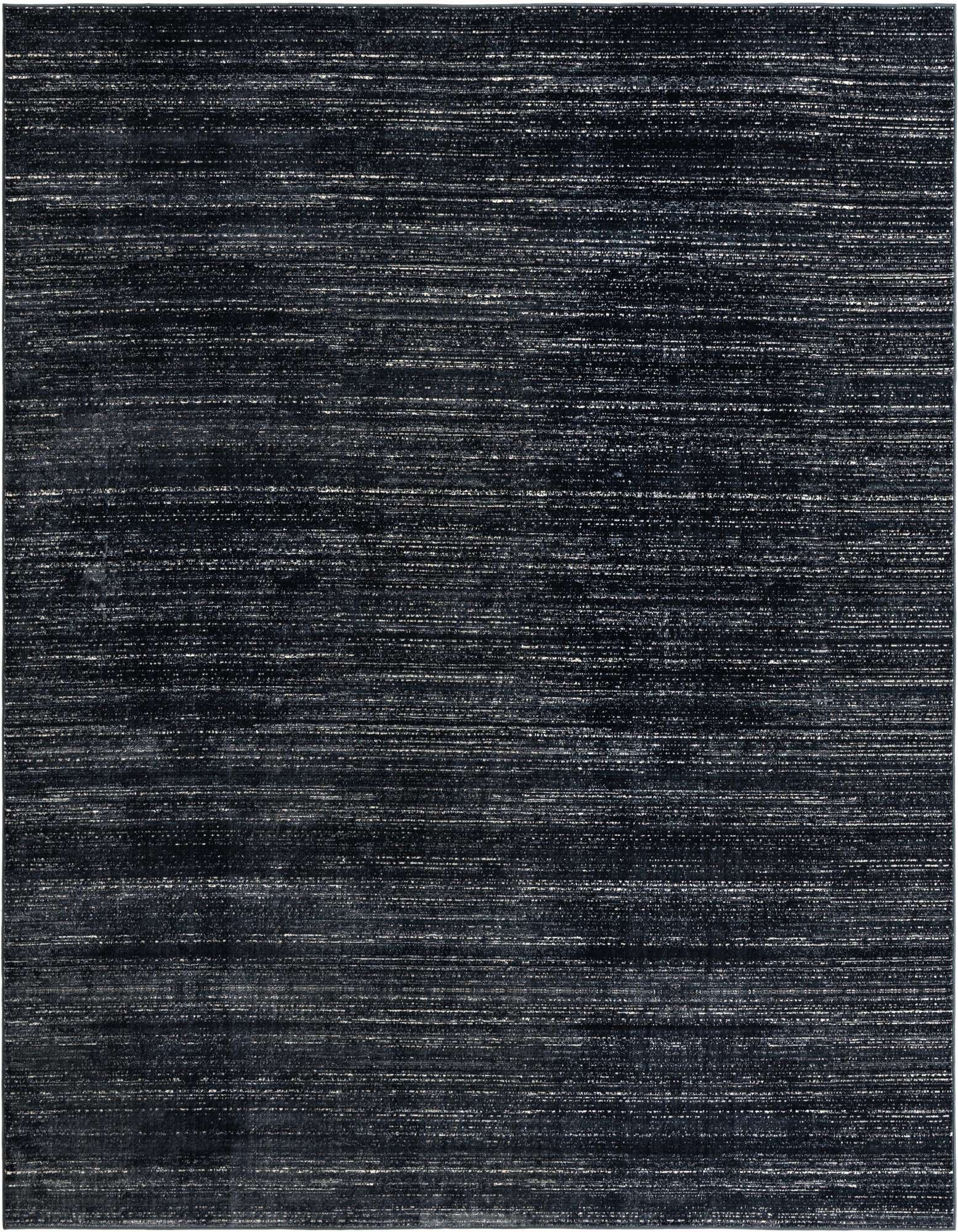 A 10'x10' square navy blue modern area rug with a subtle textured, thin pile, featuring horizontal striations.
