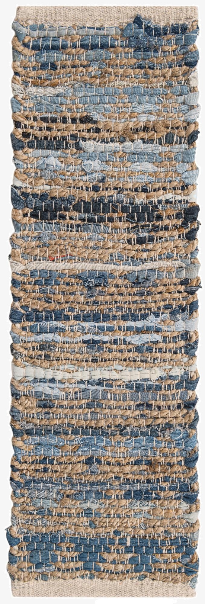  0' 9 x 2' 6  Hand Woven Chindi Jute Stair Rug