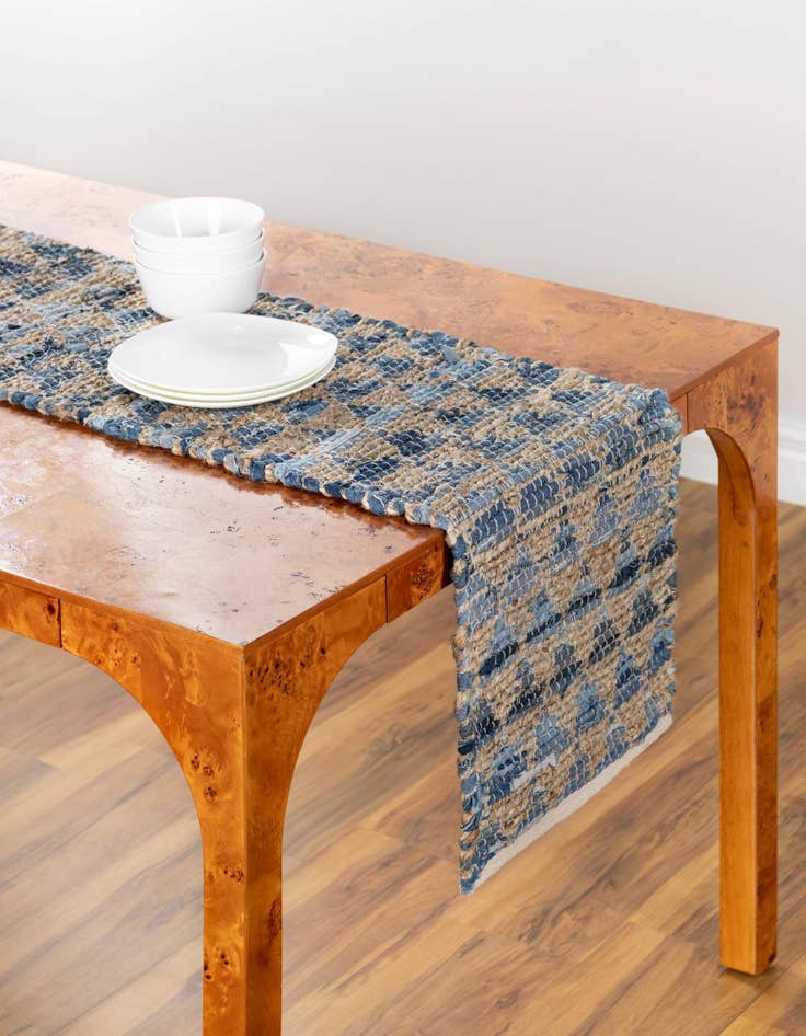 Detail image of  1' 2 x 4' 1  Hand Woven Chindi Jute Table Runner Rug