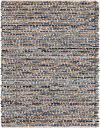 A 1' 2 x 8' 0 Chindi Jute runner rug featuring a textured, flatweave pattern of blues and natural jute fibers.
