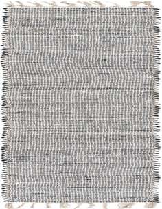 A 1' 2 x 10' 0 Chindi Jute runner rug featuring horizontal stripes of alternating navy blue and natural white, with fringed ends.