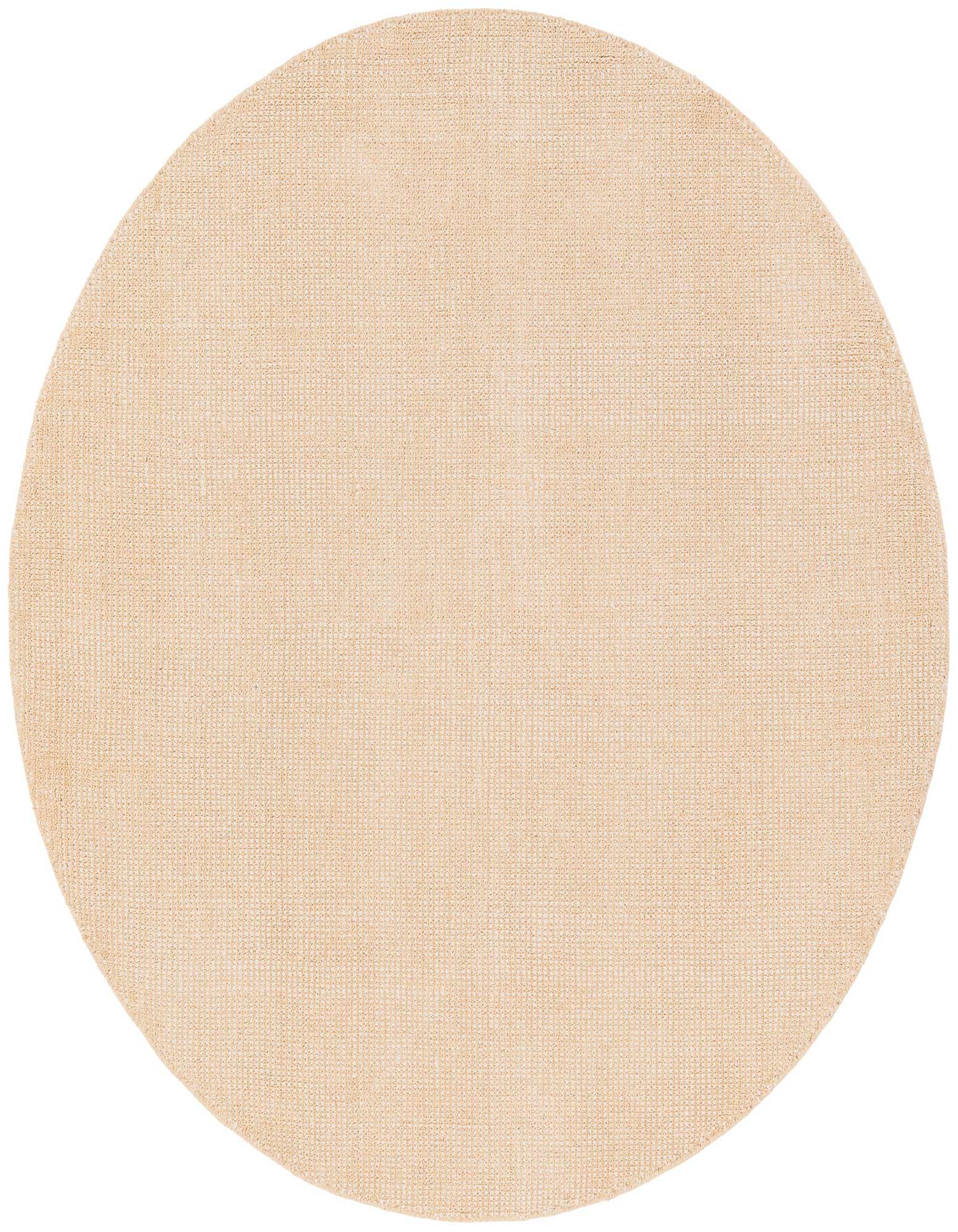 A 5' 1 round oat beige modern wool rug with a high, textured pile, suitable for indoor spaces.