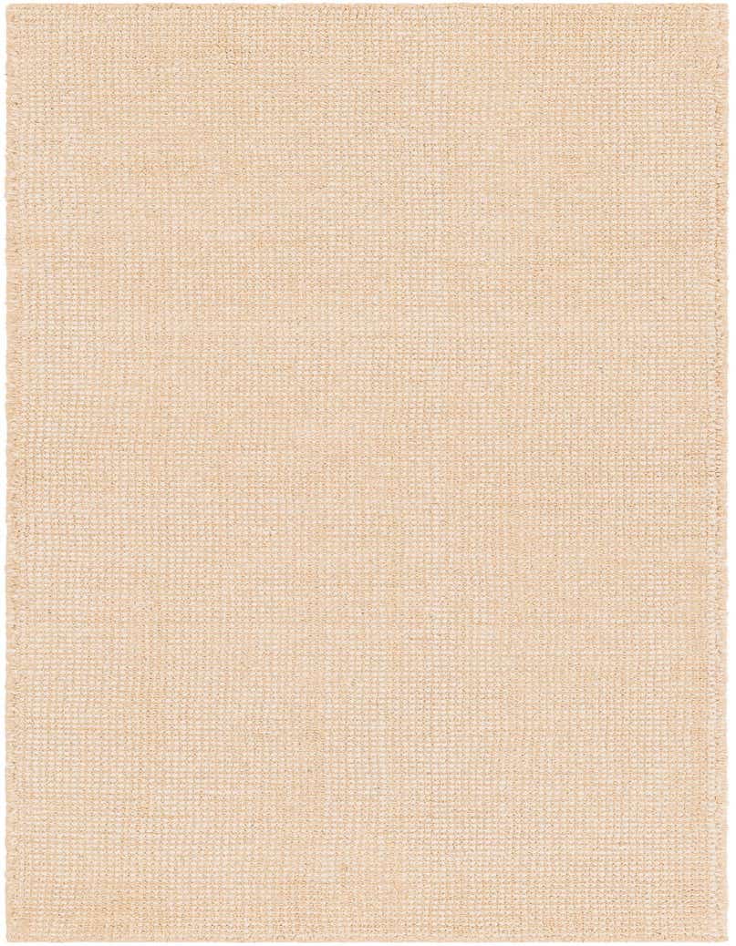 A close-up view of a 5 ft runner rug in a textured oat beige, showcasing its handmade wool weave.