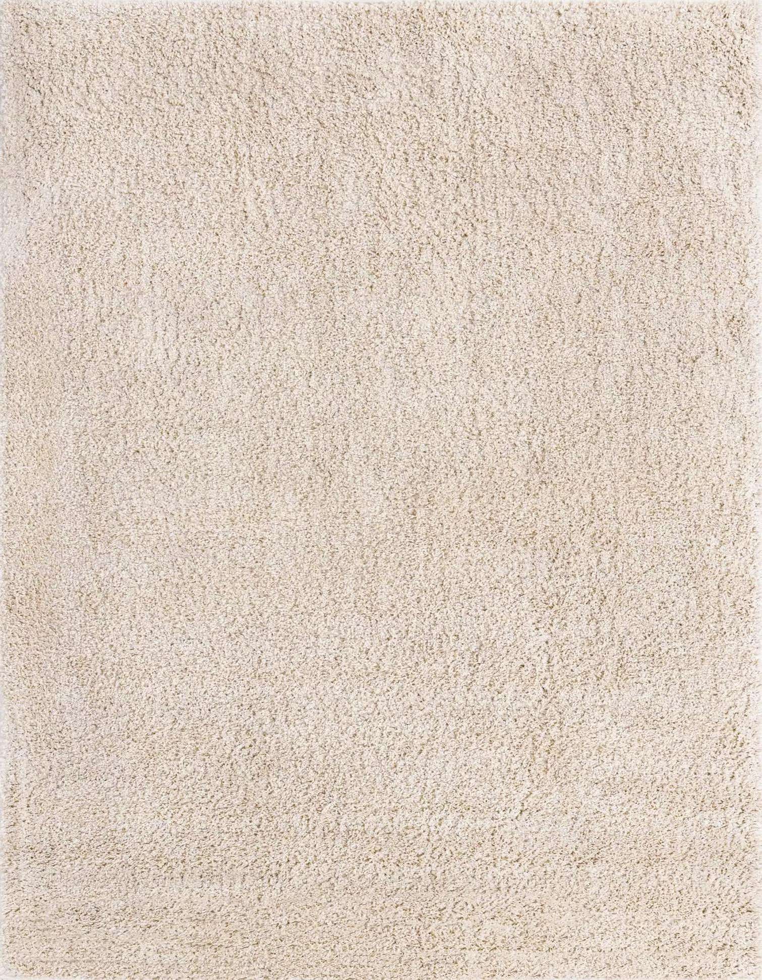 A rectangular 10x13 ivory shag rug with a plush, textured pile, suitable for a living room or bedroom.