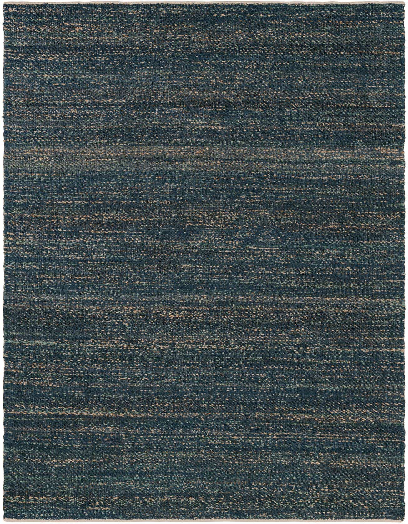A 5x8 rectangular Palm Beach Jute rug in a blend of deep blues and natural ivory tones, featuring a textured flatweave.