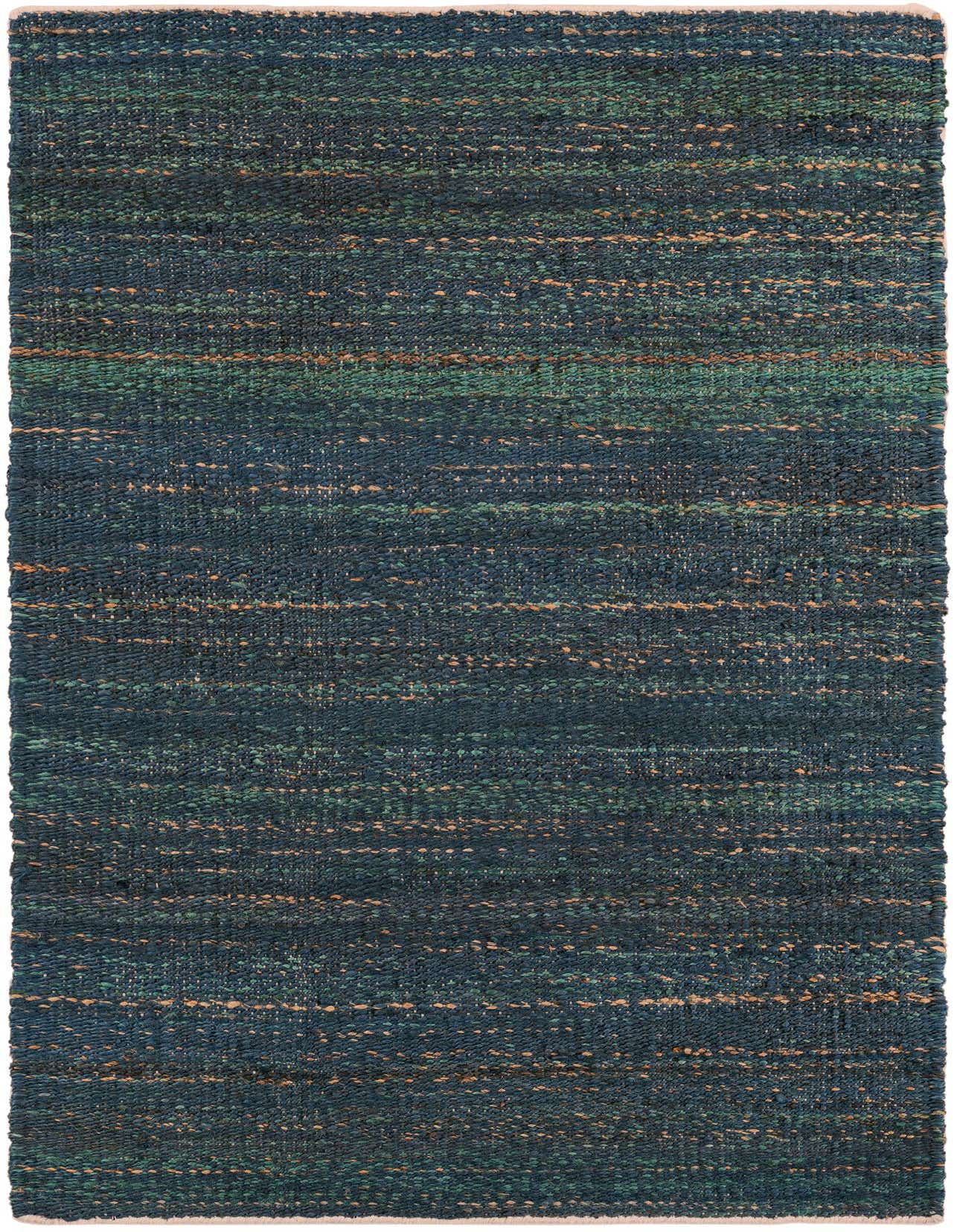 A 3x5 rectangular blue and ivory jute rug with a rustic, textured flatweave, ideal for a living room or bedroom.