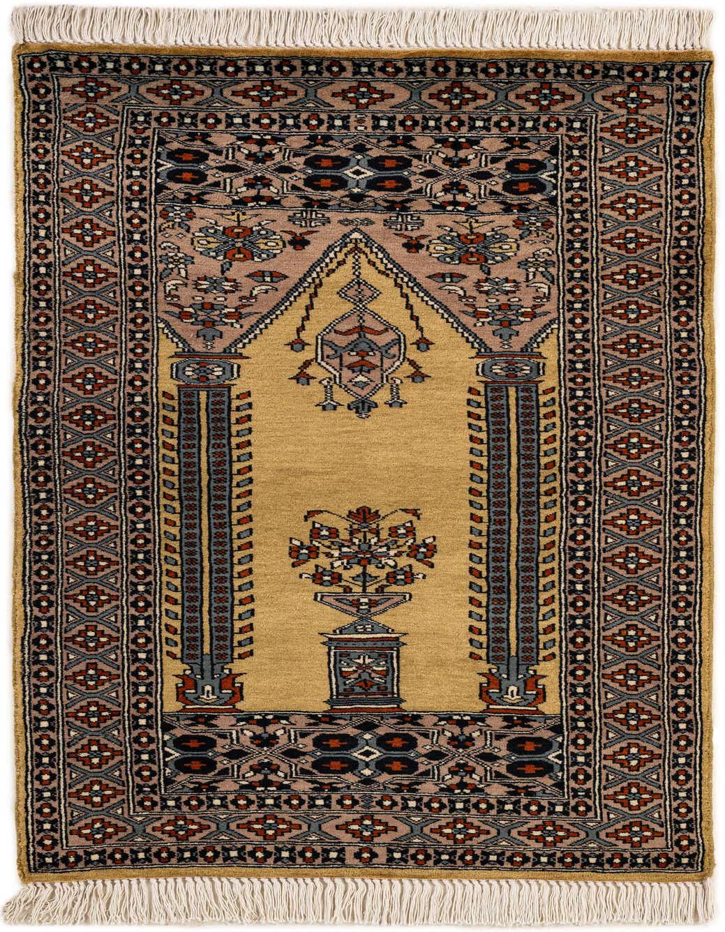 A 3x5 rectangular green Bokhara rug with a traditional tribal pattern and decorative border, suitable for an entryway.