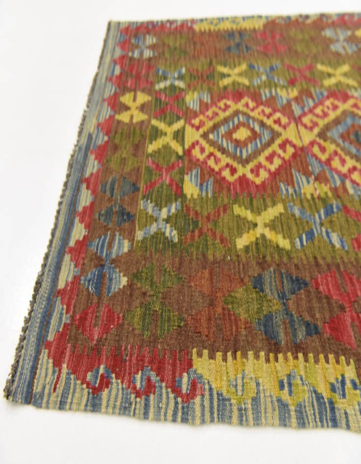 Detail image of  3' 2 x 6' 2  Hand Woven Kilim Maymana Wool Rug