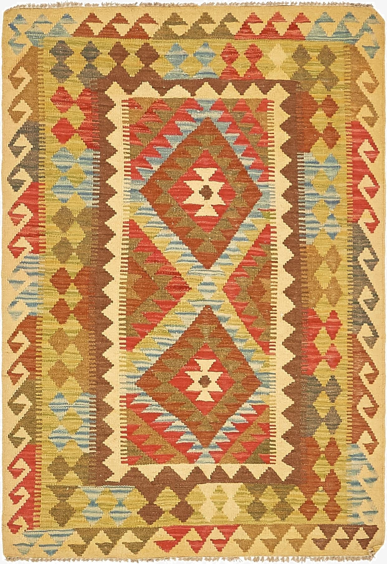  3' 4 x 5'  Hand Woven Kilim Maymana Wool Rug
