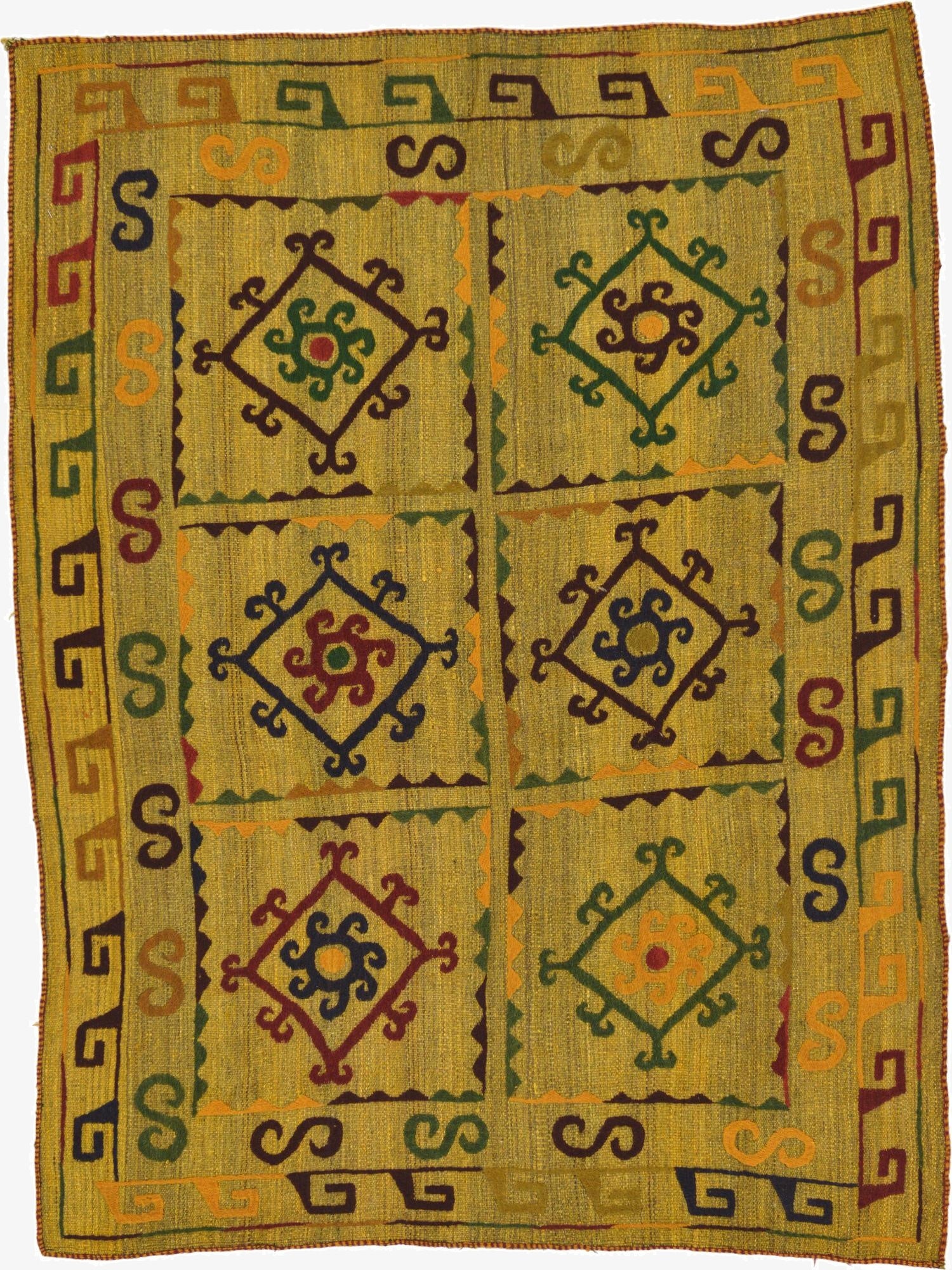  4' 7 x 6'  Hand Woven Kilim Suzani Wool Rug