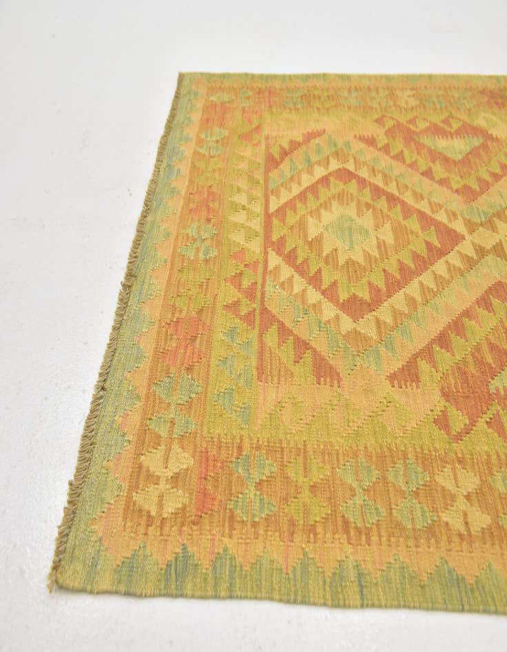 Detail image of  3' 2 x 5'  Hand Woven Kilim Waziri Wool Rug