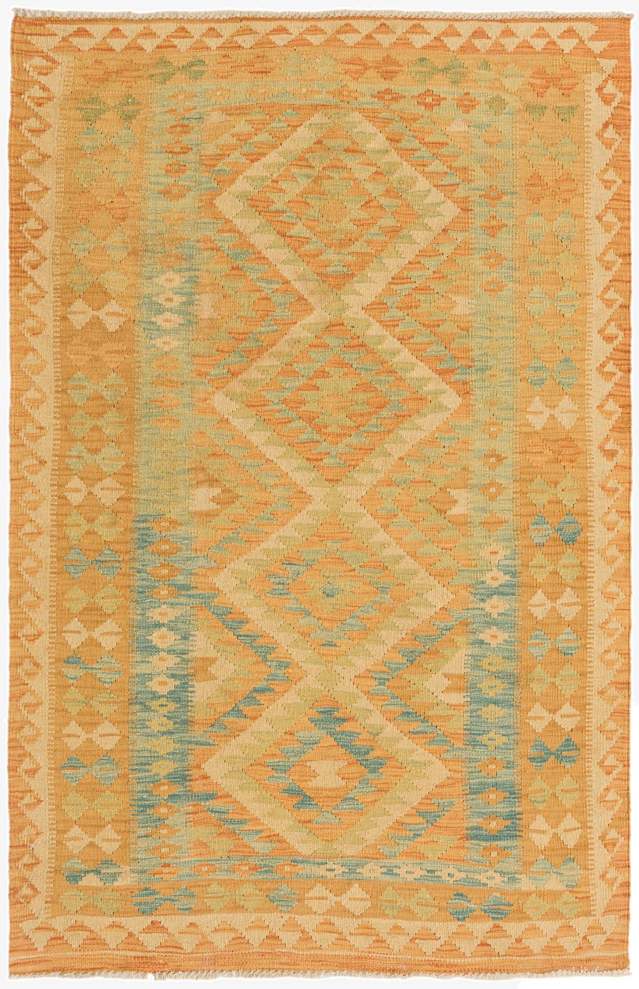 3' 4 x 5' 2  Hand Woven Kilim Waziri Wool Rug