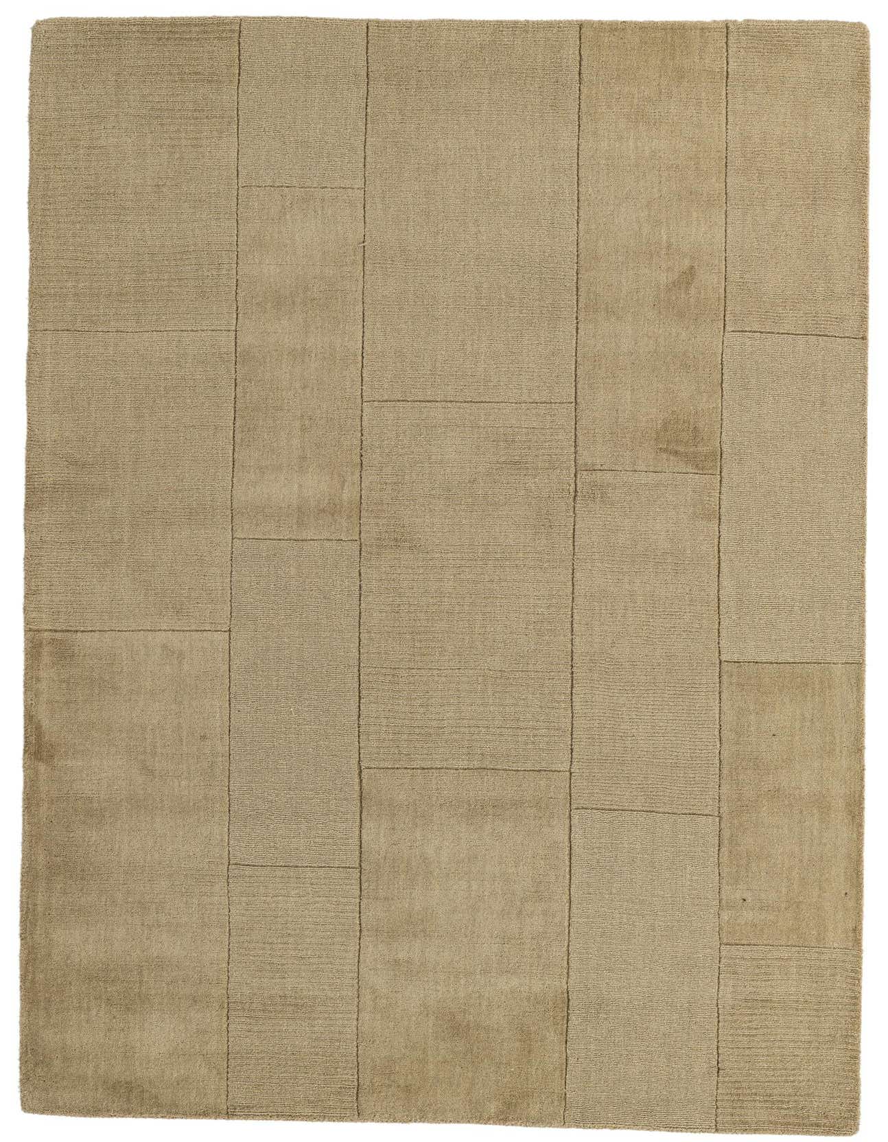 A 5x8 rectangular Luna collection rug in varied shades of green with a modern, abstract block pattern.