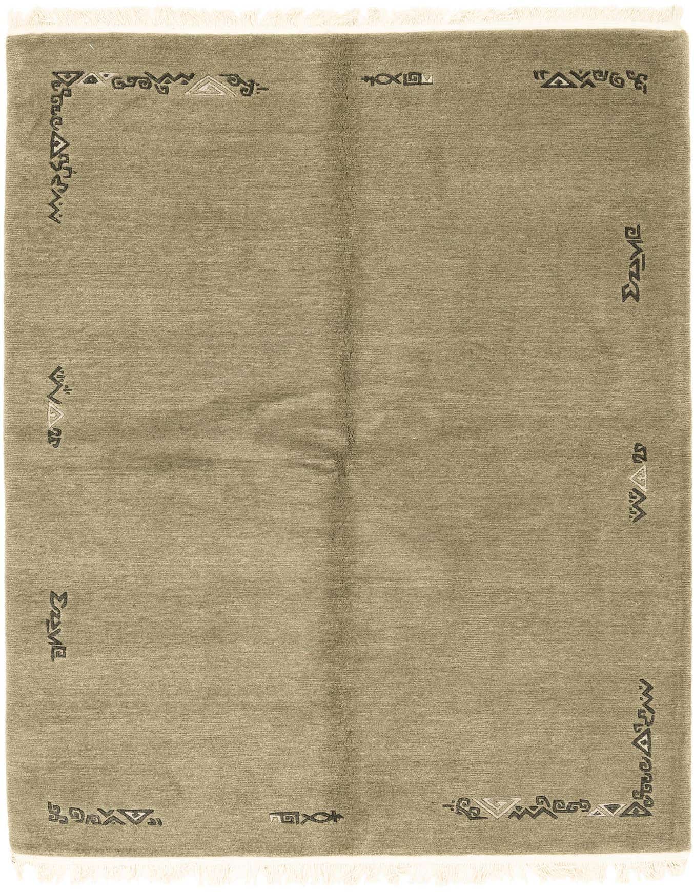 A 6x9 rectangular Nepal collection rug by Rugs.com. This indoor rug is green with a modern abstract pattern and a high pile.