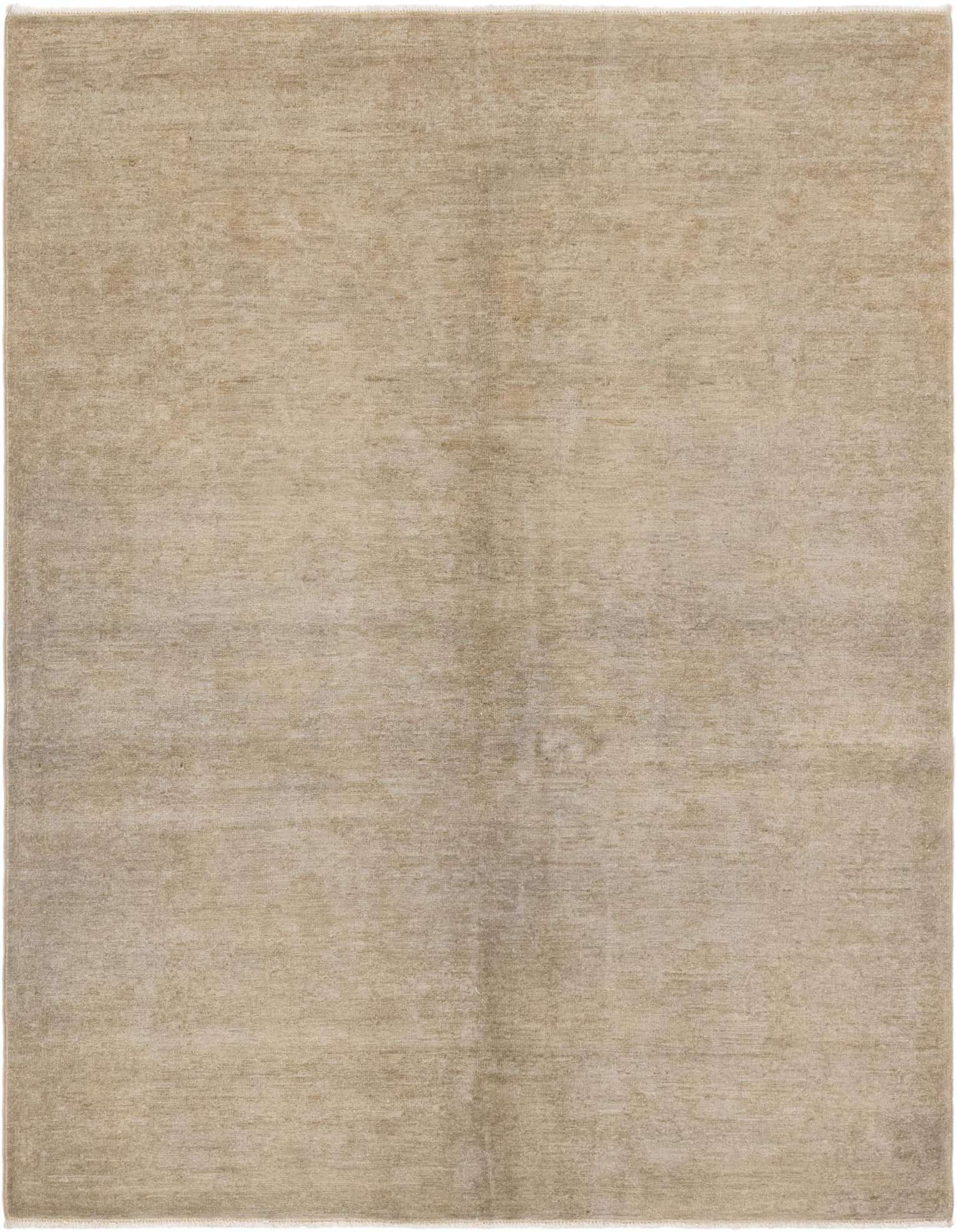 A 4x6 rectangular Over-Dyed Ziegler rug in a solid, muted green hue, showcasing its thin, handmade wool texture.