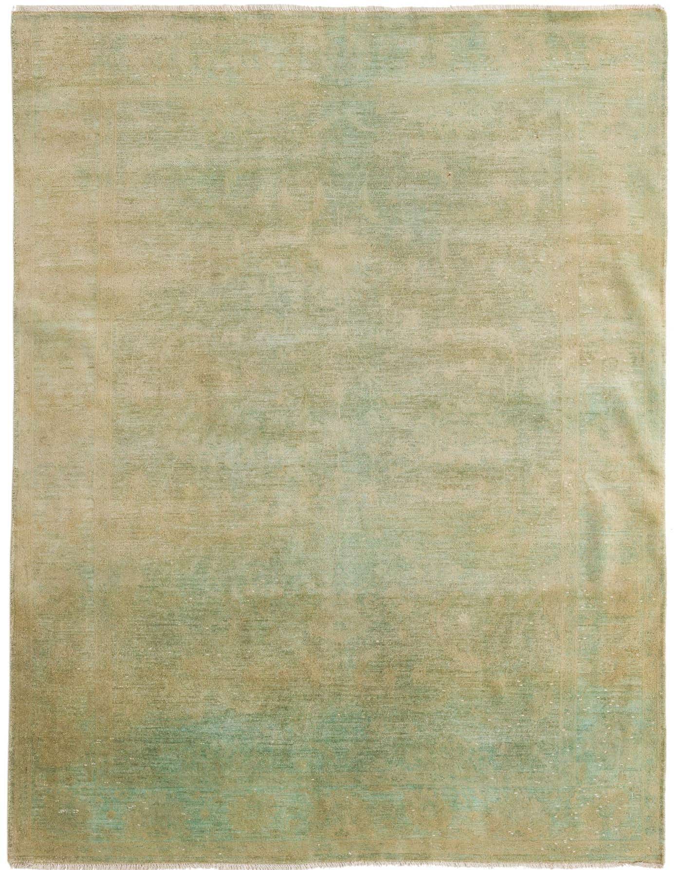 A 6x9 rectangular Over-Dyed Ziegler rug in varying shades of green, with a subtle, faded oriental pattern.