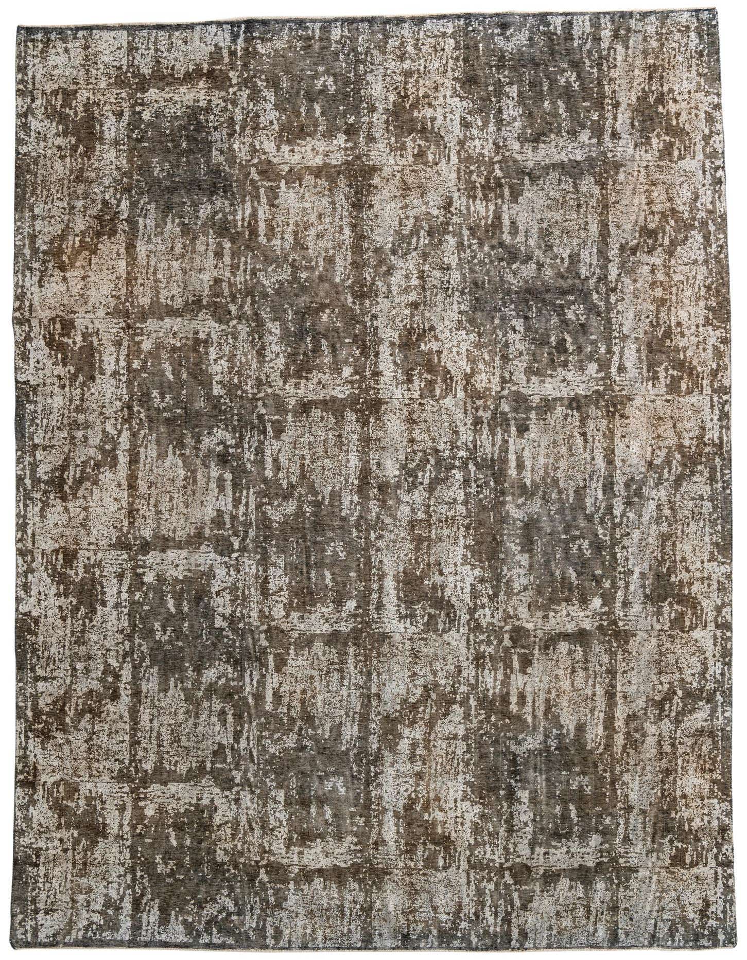 An 8x12 rectangular Ultra Vintage wool rug in shades of green with an abstract, distressed Persian pattern.