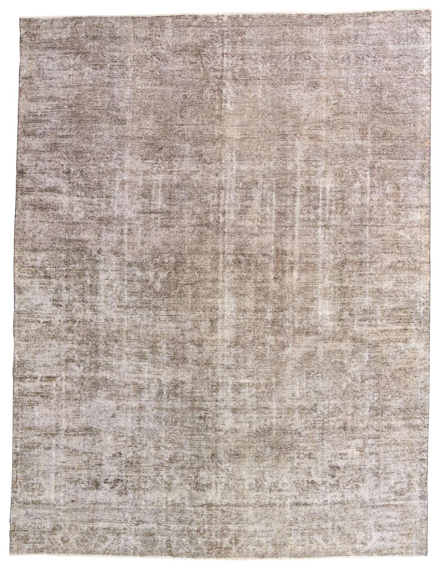 A large 9x12 rectangular Ultra Vintage rug in muted greens with a distressed Persian pattern, suitable for a living room.