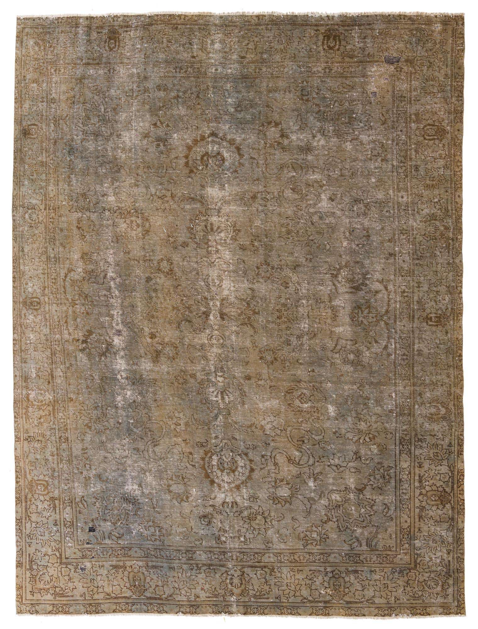 A 9x12 rectangular Ultra Vintage wool rug with a faded green Persian medallion pattern.