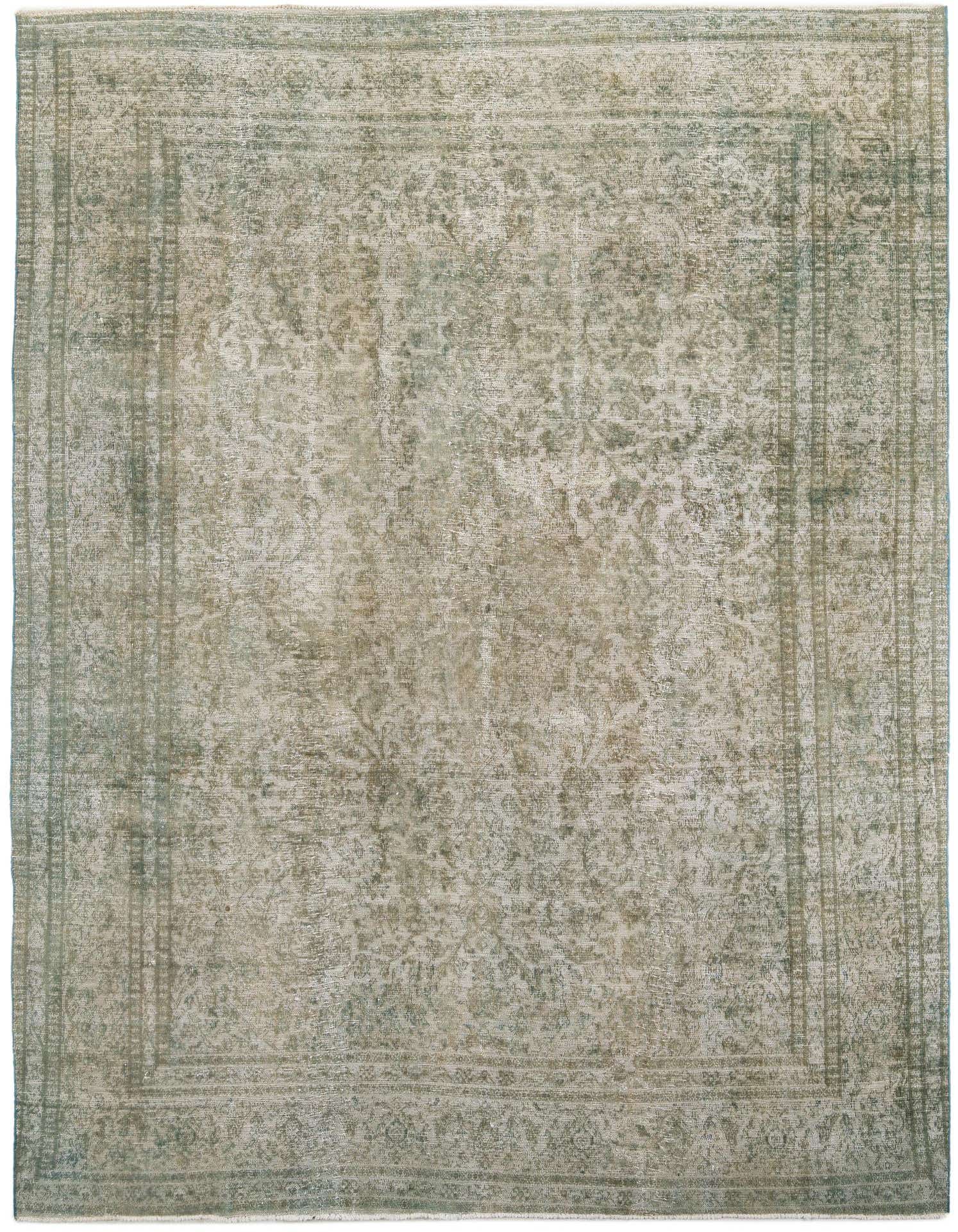 A large 9x12 rectangular Ultra Vintage rug with a faded green Persian medallion pattern and border.
